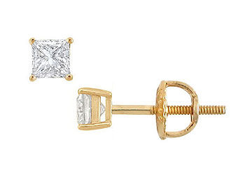 18K Yellow Gold  Princess Cut Diamond Stud Earrings  0.25 CT. TW.
