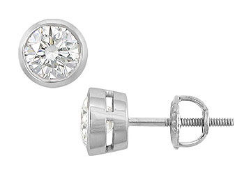 18K White Gold  Bezel Set Round Diamond Stud Earrings  1.50 CT. TW.