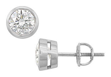 18K White Gold  Bezel Set Round Diamond Stud Earrings  2.00 CT. TW.