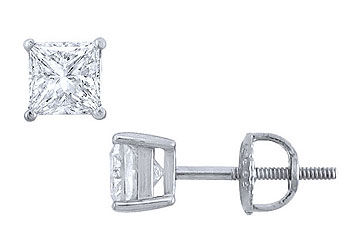 Platinum  Princess Cut Diamond Stud Earrings  1.00 CT. TW.