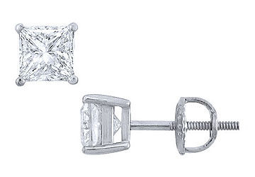 Platinum  Princess Cut Diamond Stud Earrings  1.50 CT. TW.
