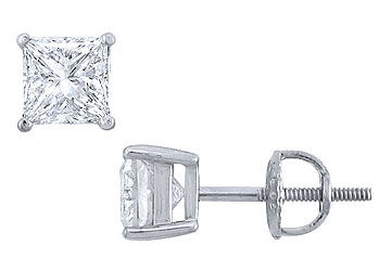 Platinum  Princess Cut Diamond Stud Earrings  1.75 CT. TW.