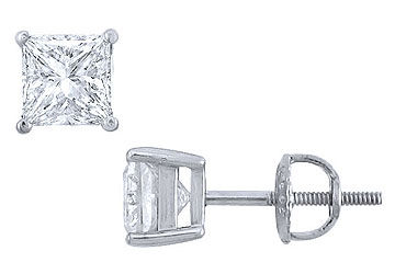 Platinum  Princess Cut Diamond Stud Earrings  2.00 CT. TW.