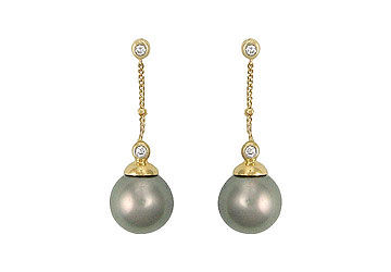 Cultured Tahitian Pearl Drop Earrings : 14K Yellow Gold - 0.10 CT Diamonds
