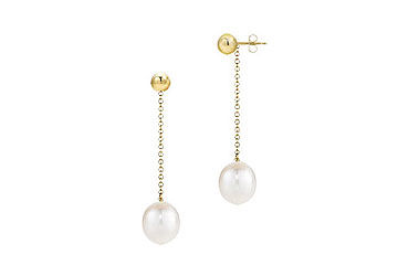 White Akoya Cultured Pearl Earrings  14K Yellow Gold  7 MM