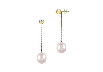 Pink Akoya Cultured Pearl Earrings  14K Yellow Gold  7 MM