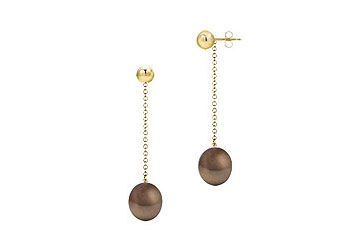 Chocolate Akoya Cultured Pearl Earrings  14K Yellow Gold  7 MM