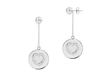 Diamond Heart Disc Earrings  14K White Gold - 0.33 CT Diamonds