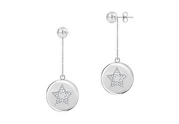 Diamond Star Disc Earrings  14K White Gold - 0.30 CT Diamonds