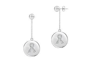 Diamond Breast Cancer Awareness Ribbon Disc Earrings  14K White Gold - 0.33 CT Diamonds