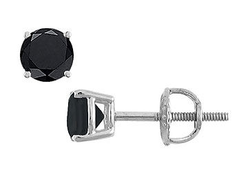 14K White Gold  Round Black Diamond Stud Earrings  1.50 CT. TW.