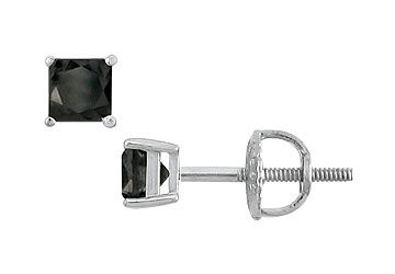 14K White Gold  Princess Cut Black Diamond Stud Earrings  0.50 CT. TW.