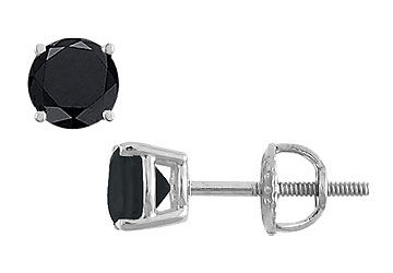 14K White Gold  Round Black Diamond Stud Earrings  2.50 CT. TW.