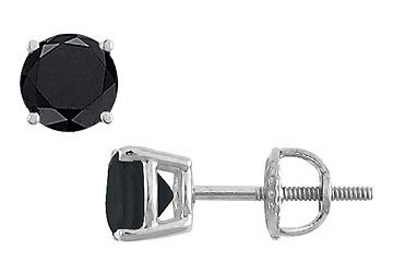 14K White Gold  Round Black Diamond Stud Earrings  3.50 CT. TW.