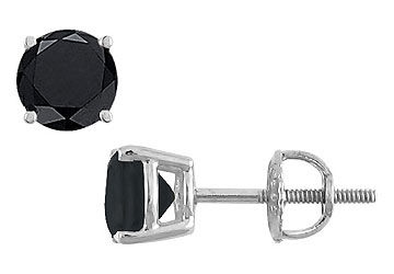 14K White Gold  Round Black Diamond Stud Earrings  4.00 CT. TW.