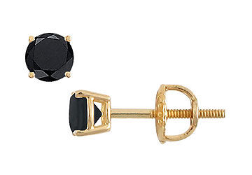 14K Yellow Gold  Round Black Diamond Stud Earrings  0.50 CT. TW.