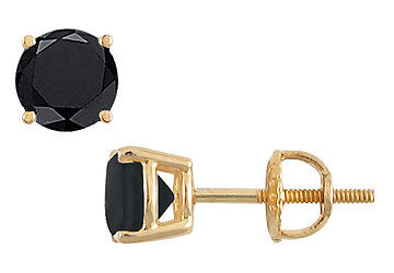 14K Yellow Gold  Round Black Diamond Stud Earrings  4.00 CT. TW.