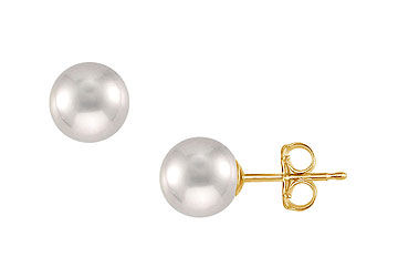 Akoya Cultured Pearl Stud Earrings  14K Yellow Gold  10 MM