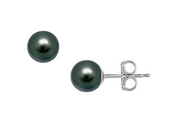 Tahitian Pearl Stud Earrings  18K White Gold  9 MM
