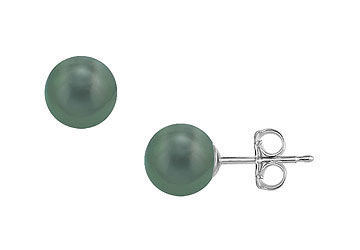 Tahitian Pearl Stud Earrings  18K White Gold  10 MM