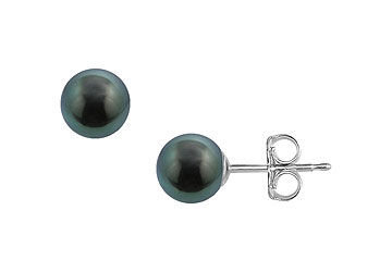 Tahitian Pearl Stud Earrings  18K White Gold  9 MM