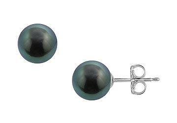 Tahitian Pearl Stud Earrings  18K White Gold  13 MM
