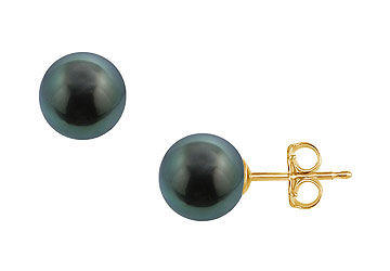 Tahitian Pearl Stud Earrings  18K Yellow Gold  13 MM