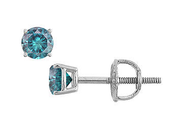 Blue Diamond Stud Earrings  14K White Gold  0.25 CT Diamonds