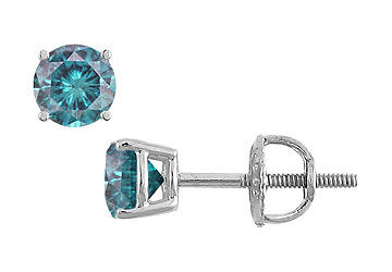 Blue Diamond Stud Earrings  14K White Gold  0.50 CT Diamonds