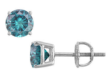 Blue Diamond Stud Earrings  14K White Gold  0.75 CT Diamonds