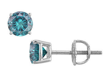 Blue Diamond Stud Earrings  14K White Gold  1.00 CT Diamonds