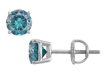Blue Diamond Stud Earrings  14K White Gold  1.50 CT Diamonds
