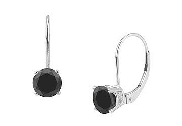 14K White Gold  Round Black Diamond Stud Earrings  2.00 CT. TW
