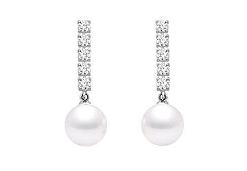 Cultured Akoya Pearl and Diamond Earrings  14K White Gold - 0.25 CT Diamonds
