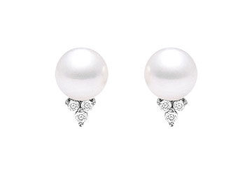 Cultured Akoya Pearl and Diamond Earrings  14K White Gold - 0.10 CT Diamonds