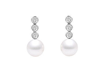 Cultured Akoya Pearl and Diamond Earrings  14K White Gold - 0.25 CT Diamonds