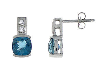 Blue Topaz and Diamonds Earrings : 14K White Gold - 1.25 CT TGW