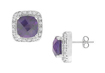 Amethyst and Diamond Earrings : 14K White Gold - 2.50 CT TGW