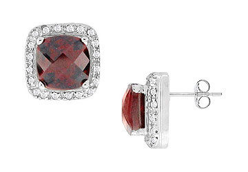 Garnet and Diamond Earrings : 14K White Gold - 3.00 CT TGW