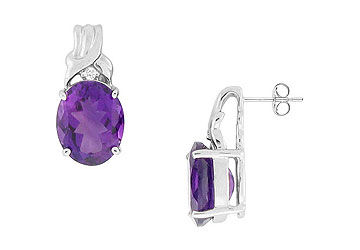 Amethyst and Diamond Earrings : 14K White Gold - 3.00 CT TGW