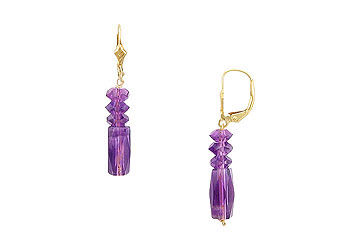 Amethyst Drop Earrings : 14K Yellow Gold - 10.00 CT TGW