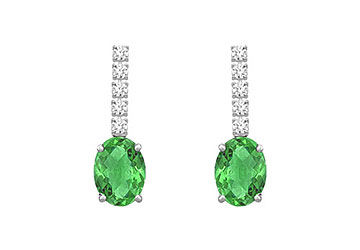 Diamond and Emerald Earrings  14K White Gold - 1.25 CT TGW