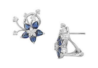 Blue Sapphire and Diamond Earrings  14K White Gold - 2.50 CT TGW