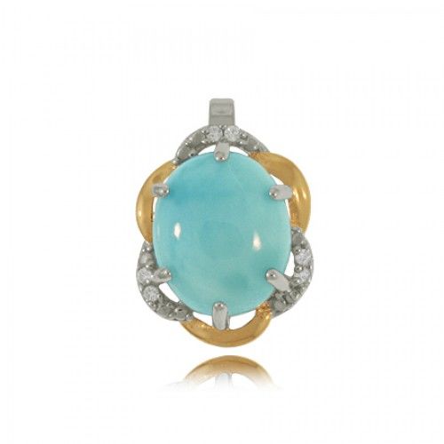 Sterling Silver Light Blue Larimar Pendant with Cubic Zirconia Accents