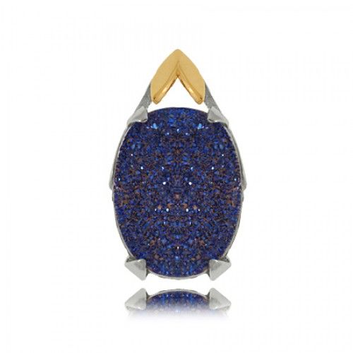 Sterling Silver Oval Blue Drusy Quartz Pendant with Triangular Accented Bail