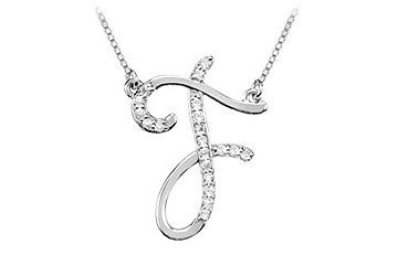 Diamond Letter F Script Initial Pendant  14K White Gold - 0.10 CT Diamonds
