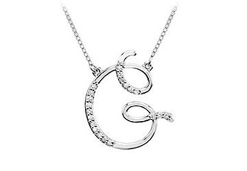Diamond Letter G Script Initial Pendant  14K White Gold - 0.10 CT Diamonds