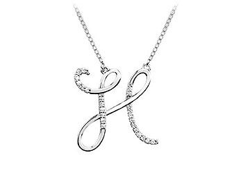 Diamond Letter H Script Initial Pendant  14K White Gold - 0.15 CT Diamonds