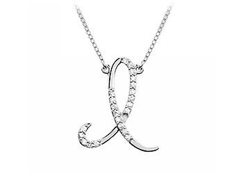 Diamond Letter I Script Initial Pendant  14K White Gold - 0.15 CT Diamonds