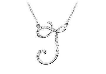 Diamond Letter J Script Initial Pendant  14K White Gold - 0.15 CT Diamonds